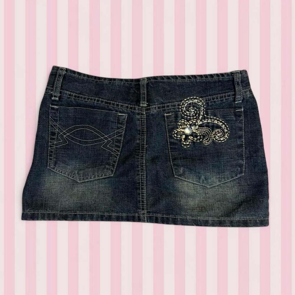 Y2K M.Y.Q Jeans Embellished Fleur-de-Lis Denim Micro Mini Skirt